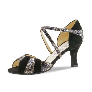 Werner Kern Penny Latin dames dansschoenen van suède en luxe glittermateriaal met een elegante flarehak van 6,5 cm.