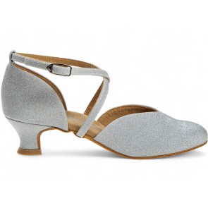 Diamant Dames Ballroom Zilver Brocade Dansschoenen 170-013-002 met een 42mm stabiele hak