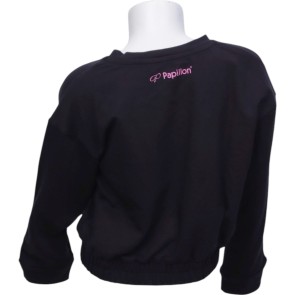 Papillon Zwarte Trui met ronde hals van Franse badstof DANCE 24PK2948 met een logo op de achterkant