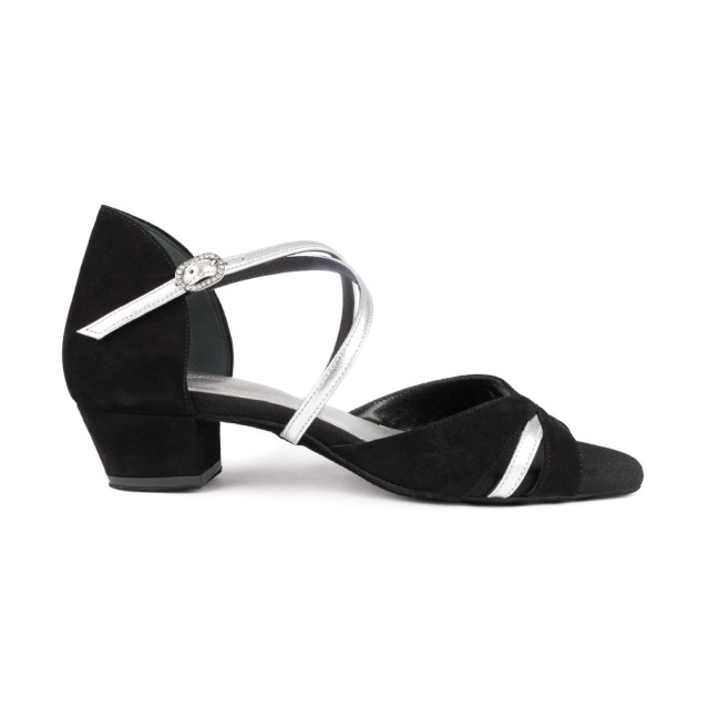 PD816  Zwart Zilver Leer Dames Dansschoenen Comfort Line