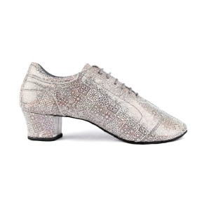 Portdance PD Saudade Zilver Lederen Mosaic dames dansschoenen met Cubaanse hak