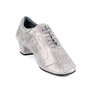 Portdance PD Saudade Zilver Lederen Mosaic dames dansschoenen met Cubaanse hak met een vetersluiting
