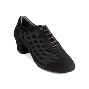 Portdance PD Pluma Zwart Mesh Nubuck Dansschoenen met een Cubaanse hak