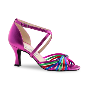 Werner Kern Mary Dames Dansschoenen in Fuchsia Metallic Leer met Kleurrijke Bandjes - 6,5 cm Hak