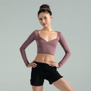 Ballet Rosa MIO AD dames Cropped Top met Lange Mouwen en Overslaglook