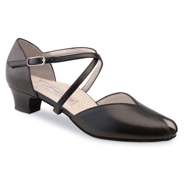 Werner Kern Rachel dansschoenen voor Dames met Kruisbandje en Peeptoe van zwart Leer