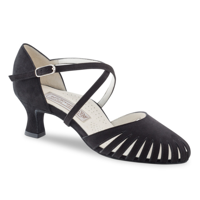 Werner Kern Murielle dames dansschoenen met Kruisbandje en Voetbed zwarte Suede 5 cm hak