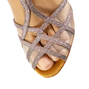 Anna Kern 870-75 Elodie glitter dansschoenen roze met open gevlochten neus