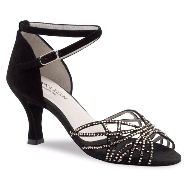 Dames Salsa dans schoenen met Strass Zwart Suede Hak 6 cm met Open Neus van Anna Kern 700-60