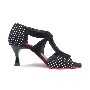 Portdance PD508 dames dansschoenen zwart met witte stippen lage hakken 