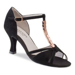 Dames Dansschoen met Gouden Studs - Zwart Suede - Salsa, Latin, Bachata - Hak 6 cm - Anna Kern 690-60