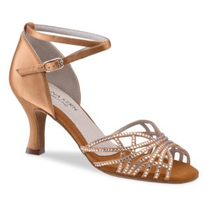 Dames Salsaschoenen met Strass - Huidskleur Satijn - Hak 6 cm - Open Neus - Anna Kern 700-60