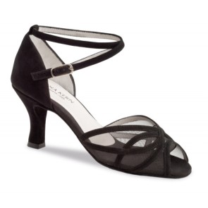 Zwart Suede Dansschoen voor Dames - Open Neus - Flare Hak 6 cm - Salsa en Latin - Anna Kern 740-60