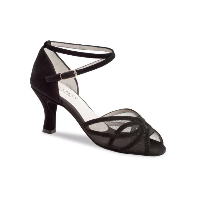 zwarte suede dansschoen voor dames flare hak 6 cm salsa en latin anna kern 740-60