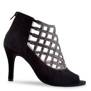 Dames Dansschoen Enkellaars - Hoge Hak 7,5 cm - Zwart Suede - Salsa, Tango, Kizomba - Anna Kern 845-75