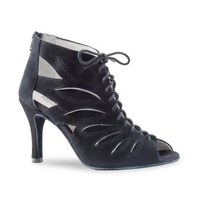 Zwart Suede Dansschoen - Dames Enkellaars Salsa, Bachata, Kizomba - Hak 7,5 cm - Anna Kern 890-75