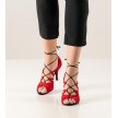 Nueva Epoca Akira tango dansschoenen rood suede open teen hoge veters