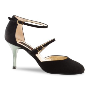 Dames Dansschoen Dichte Neus - Hoge Hak 8 cm - Zwart Suede - Twee Bandjes - Nueva Epoca Anouk