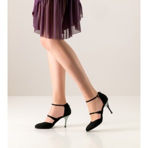 Dames Dansschoen Dichte Neus - Hoge Hak 8 cm - Zwart Suede - Twee Bandjes - Nueva Epoca Anouk
