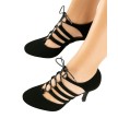 Zwarte Tangoschoenen met Dichte Neus - Hoge Hak 8 cm - Veters - Suede - Nueva Epoca April