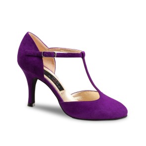 Paarse Tangoschoenen met Dichte Teen - T-bandje - Dames - Hak 8 cm - Nueva Epoca Corazon