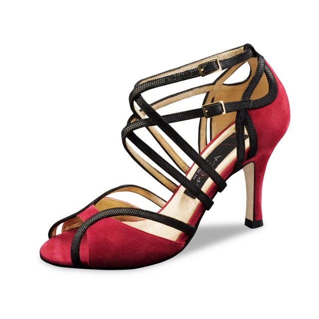 Nueva Epoca Cosima 7 cm hak rood zwart suede