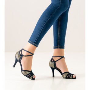 nueva epoca donna dansschoenen voor dames donkerblauw suede met goud net materiaal