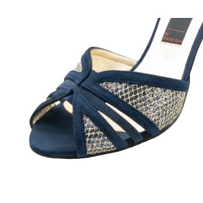 Nueva epoca donna dansschoenen voor dames met open neus en goud mesh blauw suede
