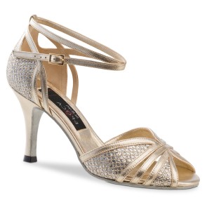 Dames Dansschoenen Goud/Zilver - Hoge Hak 8 cm - Suede Zool - Tango, Salsa, Kizomba - Nueva Epoca Gloria
