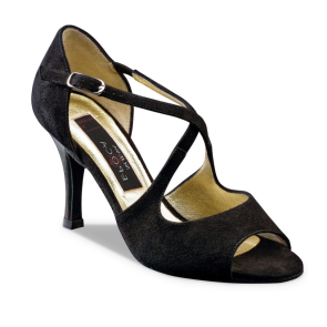 Zwarte Dansschoen met Gekruiste Bandjes - Suede Zool - Dames Salsaschoen - Hak 6 cm - Nueva Epoca Joy