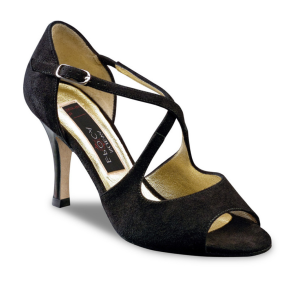 Zwarte dansschoenen voor Salsa, Bachata, Tango - Lederen Zool - Hak 8 cm - Nueva Epoca Martha