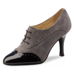 Gesloten Dames Dansschoen - Tango, Kizomba, Salsa - Zwart/Grijs - Hak 8 cm - Veters - Nueva Epoca Noelia