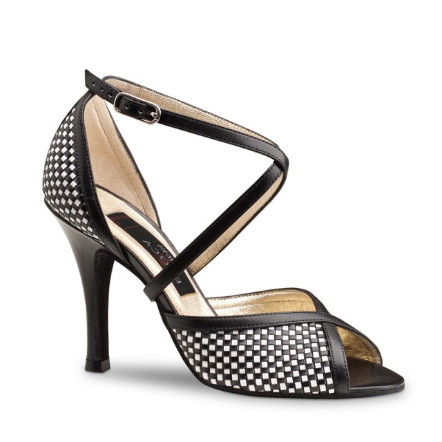 Nueva Epoca Simona Dansschoen voor Dames zwart wit 8 cm hak