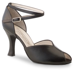 Klassieke Dames Dansschoenen - Tango en Salsa - Peeptoe - Zwart Nappa Leer - Hoge Hak 8 cm - Werner Kern Asta