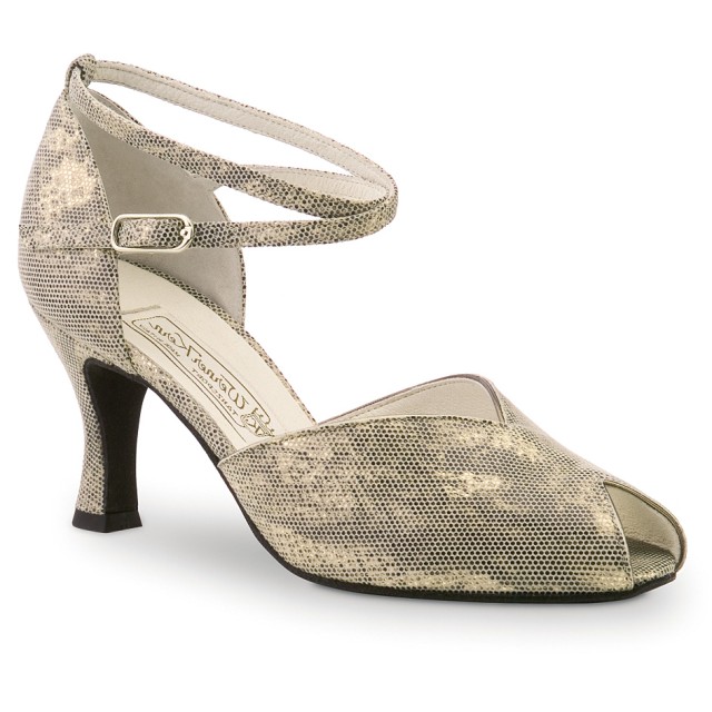 Werner Kern Asta dames dansschoenen met Peeptoe en Kruis enkelbandje in Beige metallic leer