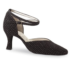 Zwarte Dansschoenen met Glitters - Salsa en Ballroom - Dichte Neus - Dames - Hak 6,5 cm - Werner Kern Betty