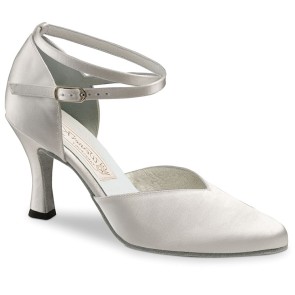 Bruidsschoenen Satijn Wit - Suede Zool Dansschoen - Dichte Neus - Hak 6,5 cm - Werner Kern Betty