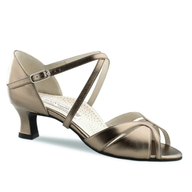 Werner Kern Billy dames dansschoenen met Kruisbandjes en koper metallic Leer