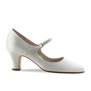 Ballroomschoenen Wit Satijn - Bruidsschoenen Dichte Teen - Lederen Zool - Hak 6 cm - Werner Kern Bridal Ashley