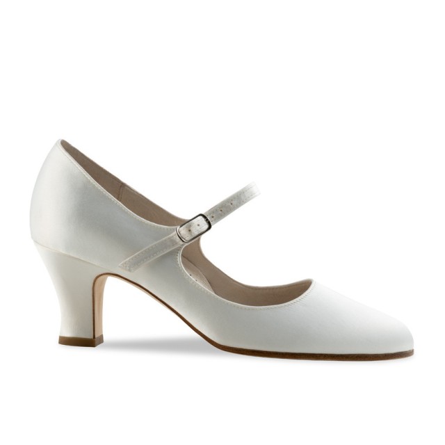 Werner Kern Ashley wit satijnen Bruidsschoenen met Wreefbandje Dansschoenen met Lederen zool