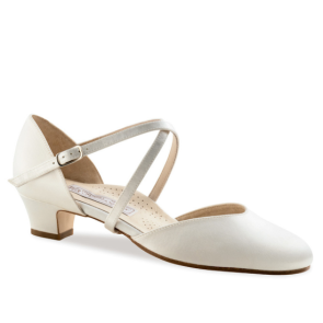 Bruidsschoenen Lage Hak - Lederen Zool - Ballroomschoen Wit Satijn - Comfort - Werner Kern Bridal Felice