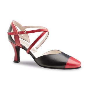 Dames Dansschoenen voor Tango, Ballroom en Salsa - Rood en Zwart Leer - Hak 6,5 cm - Suede Zool - Werner Kern Brooke