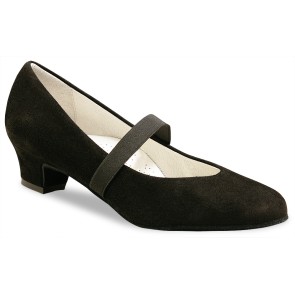 Dames Dansschoen met Lage Hak - Dichte Neus - Zwart Suede - Elastisch Bandje - Comfortabel - Werner Kern Daniela