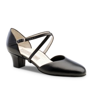Comfortabele Dansschoenen Dames - Zwart Leer - Brede Hak 4,5 cm - Suede Zool - Werner Kern Debby