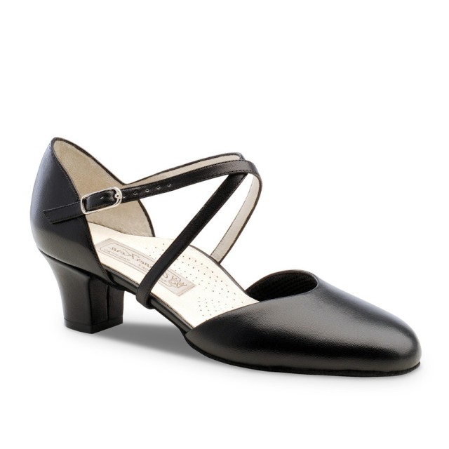 Comfortabele Dansschoenen Dames - Zwart Leer - Brede Hak 45 mm - Suede Zool - Werner Kern Debby