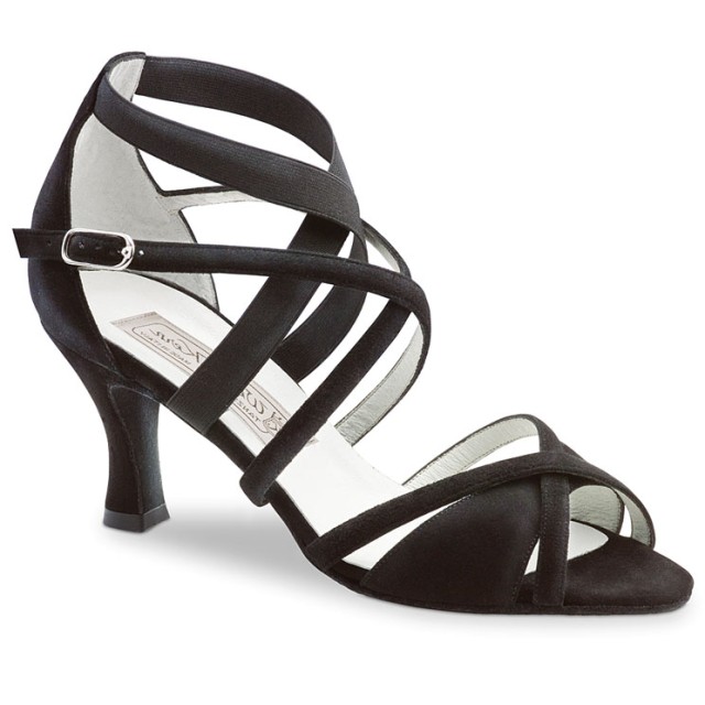 Werner Kern Elsa zwarte dames dansschoenen met suede Kruis en Elastiek bandjes