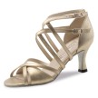 Werner Kern Eva dames dansschoenen met dubbele Kruisbandjes poeder goud Leer met flare hak
