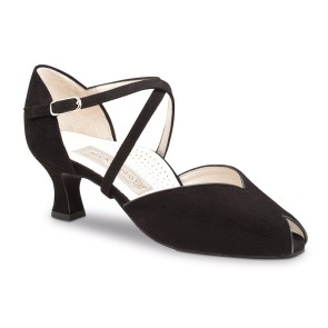 Suede Dansschoenen voor Dames - Peeptoe - Zwart - Gekruist Bandje - Comfort Voetbed - Werner Kern Fatima