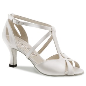 Bruidsschoenen Wit Satijn - Dames Salsaschoenen - Suede Zool - Hak 6,5 cm - Open Neus - Werner Kern Francis