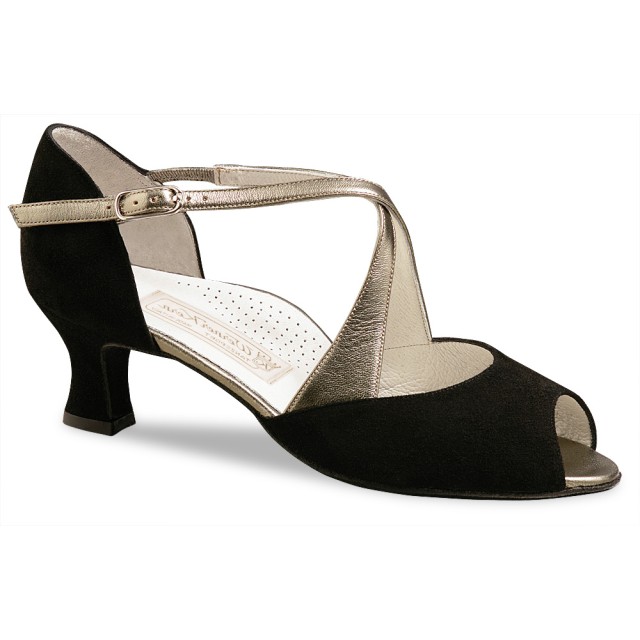 Werner Kern Gaby zwarte dames dansschoenen met koper metallic Kruisbandjes